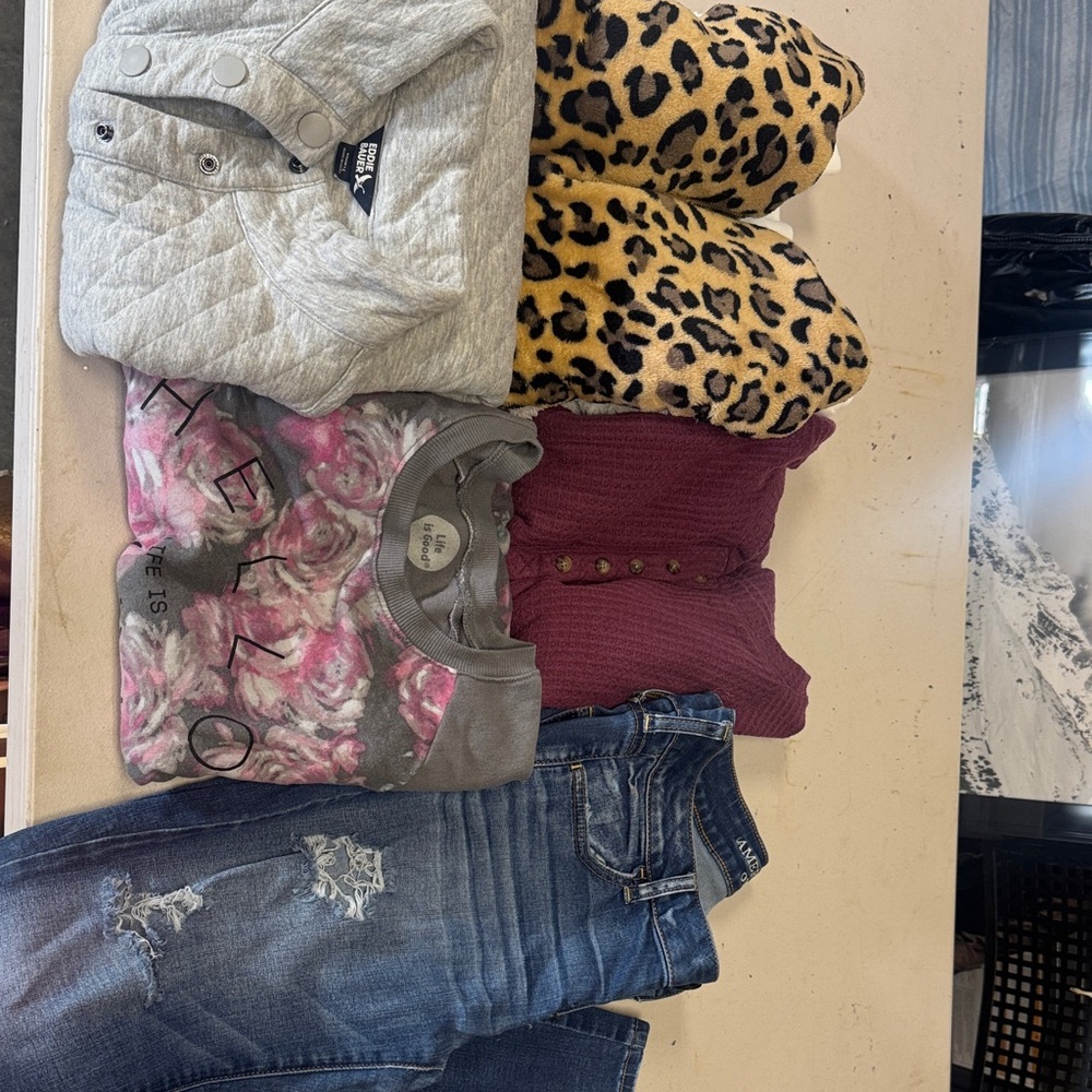 Gray Quilted Jacket and Leopard Print Coat